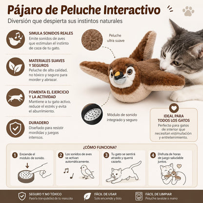 pájaro de peluche interactivo gatos